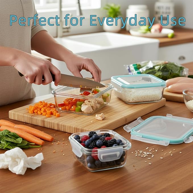 8 Pack Glass Meal Prep Containers with Lids, Glass Food Storage Containers with Airtight Vent Hole Lids, Lunch Containers Sets with lids Glass, Microwave Oven Freezer Dishwasher Safe
