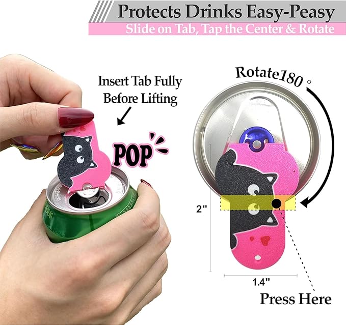 Soda Can Tab Opener Mini Soda Can Cover Easy Tab Opener and Drink Protector Cute Beverage Barricade Soda Protector for Beer,Coke,Aluminum Cans at Party,BBQ, Beach(Cat Face Rose Red)