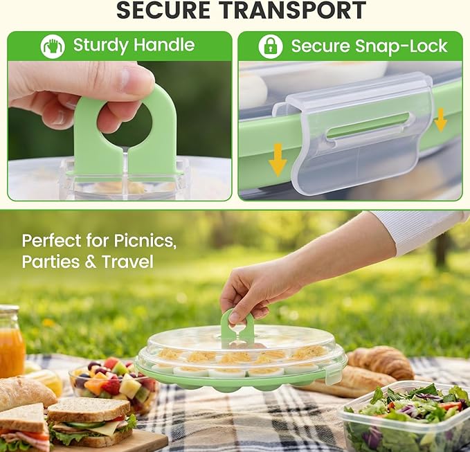 HANSGO Deviled Egg Containers with Lid, Deviled Egg Platter Carrier Holder Trays with 22 Slots for Holiday Party and Home Kitchen, Green