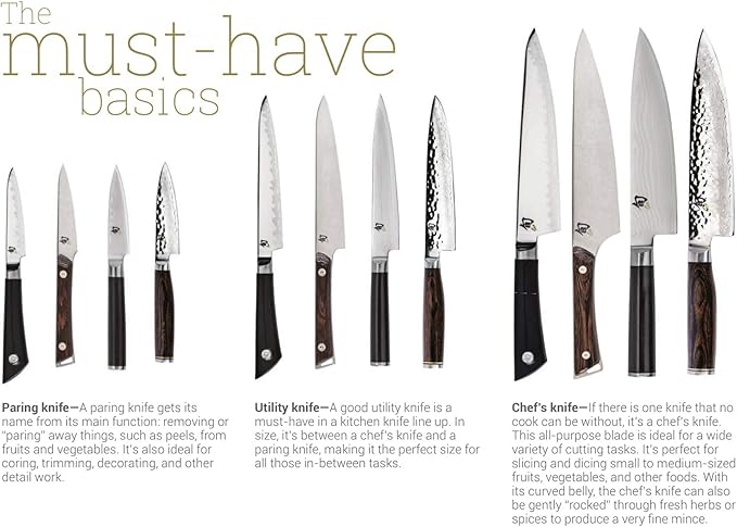 Shun Classic 5 Piece Slimline Block Set, Includes 8" Chef, 3.5" Paring & 6" Utility Knives, Handcrafted Japanese Knife Block Set, Damascus Stainless Steel Cladding, Pakkawood Handle
