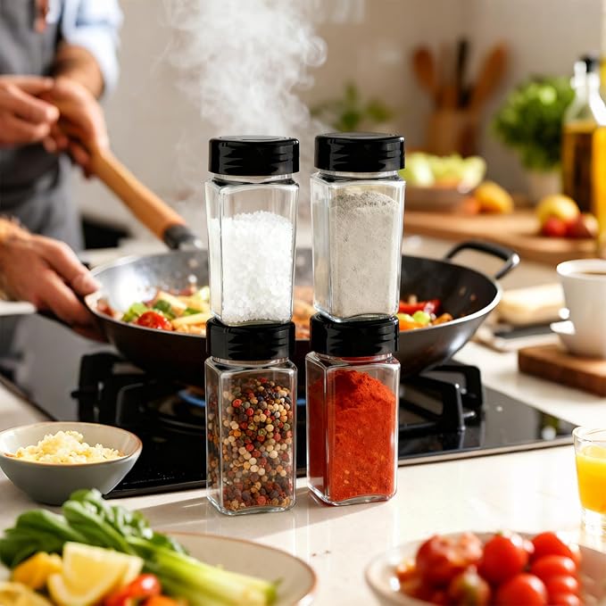 PineHaven 28 Pcs 9 oz Plastic Spice Jars with Black Cap,Square Plastic Bottle Containers with Lid and Stickers,Empty Seasoning Bottles Clear Spice Shaker for Storage Spices,Powders and Herbs