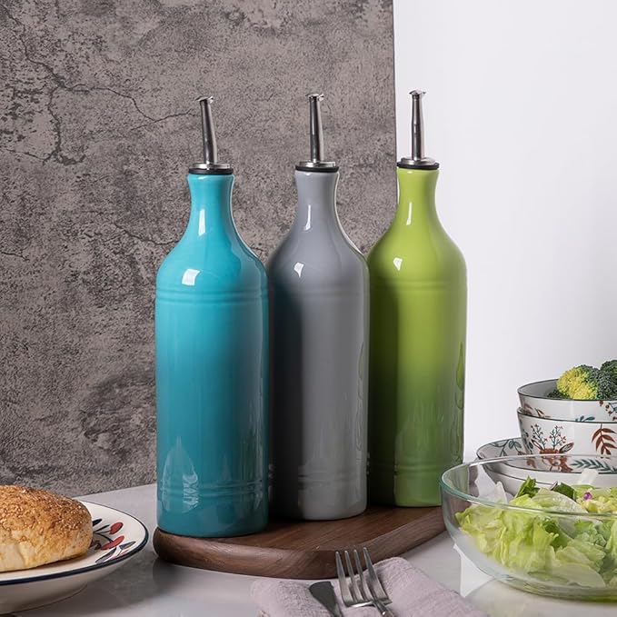 Sweejar Large Ceramic Olive Oil Dispenser Bottle, Opaque Oil Cruet Protects to Reduce Oxidation, Suitable for Storage Vinegar, Soy Sauce & Other Liquids, Pack of 1, 24 Fl Oz(Gray)
