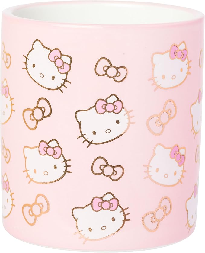 Silver Buffalo Sanrio Hello Kitty Pink and Gold Chrome Ceramic Mug with Bow 3D Sculpted Handle, 20 Ounces