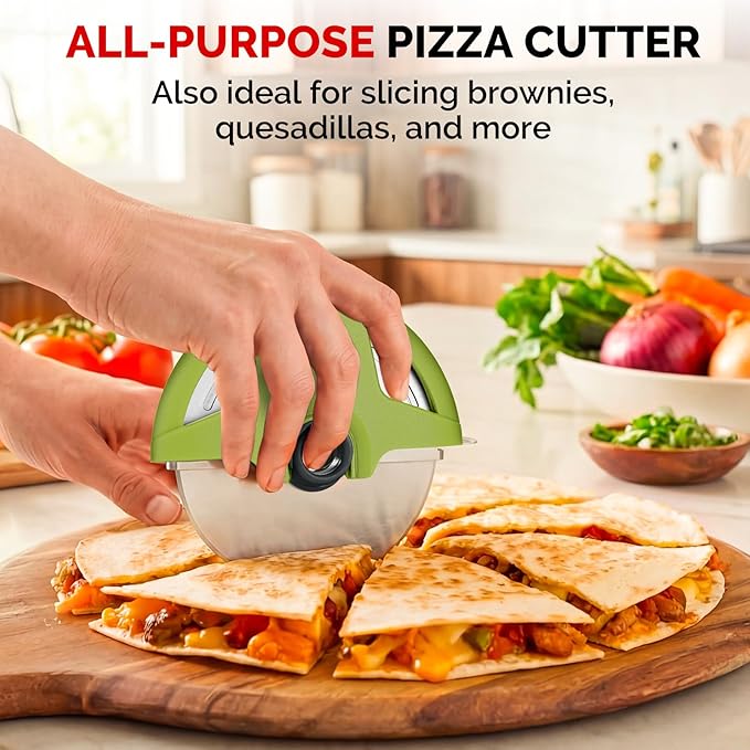 Pizza Cutter Wheel, 4.3" Large 304(18/8) Stainless Steel Blade, Reinforced Durable Pizza Slicer, Fully Detachable & Dishwasher Safe with Safety Protective Cover, Green