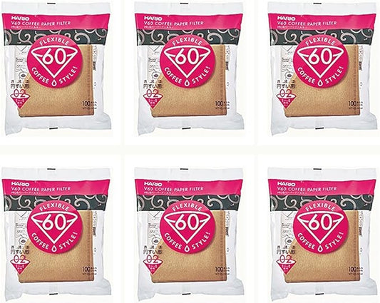 6 X Hario 02 100-Count Coffee Natural Paper Filters, 6-Pack Value Set (Total of 600 Sheets)