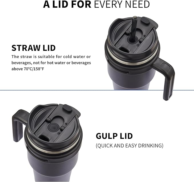 ALOUFEA 20 oz Insulated Coffee Mug Tumbler with Handle, Stainless Steel Travel Mug Tumbler with Lid and Straw,Double Wall Vacuum Leak Proof Ice Coffee Thermal Cup, Black