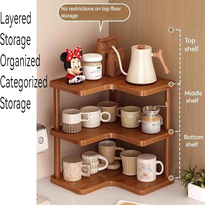Rainsleep Multifunctional Corner Coffee Mug Organizer for Countertop - Storage and Organization Mug Rack for Cabinet, Holds Coffee Cups and Mugs for Kitchen and Home