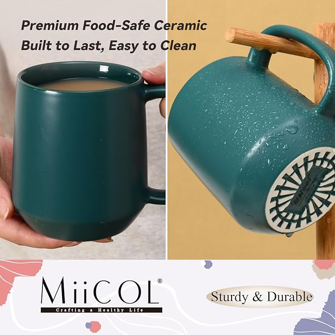 Miicol Ceramic Coffee Mug, 16 oz Large Coffee Cup, Tea Mug with Handle, Flat Bottom Mug for Men, Women, Office, Microwave and Dishwasher Safe, Multi-Color, Turquoise