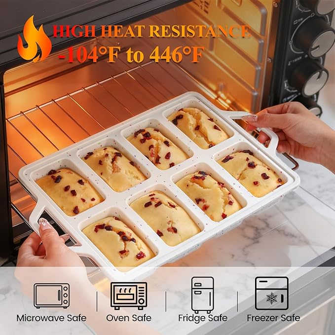 FUNBAKY Mini Loaf Pans with Metal Frame - Silicone Mini Bread Loaf Pans 8-Cavity BPA Free Nonstick for Baking Banana Bread, Cakes, Brownies, Meatloaf 2 Pack
