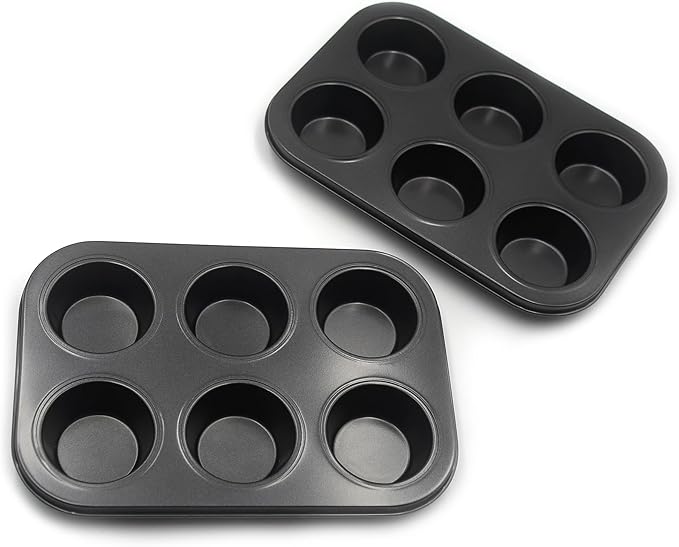 Non-Stick Muffin Pans, 6-Cup Standard Baking Pans Set of 2 with a Scraper for Perfect Muffins & Cupcakes