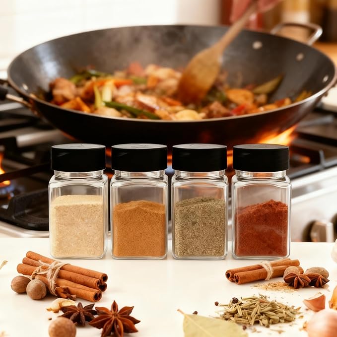 9 Pcs 12 oz Plastic Spice Jars with Black Cap,Square Plastic Bottle Containers with Lid and Stickers,Protable Empty Seasoning Bottles Clear Spice Shaker for Storage Spices,Coffee, Tea, Herbs