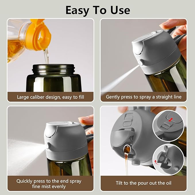 2PCS Olive Oil Dispenser and Oil Sprayer – 16oz/470ml Glass Light-Proof Oil Pourer for Kitchen Air Fryer, Cooking, Salad, and BBQ, with Stickers