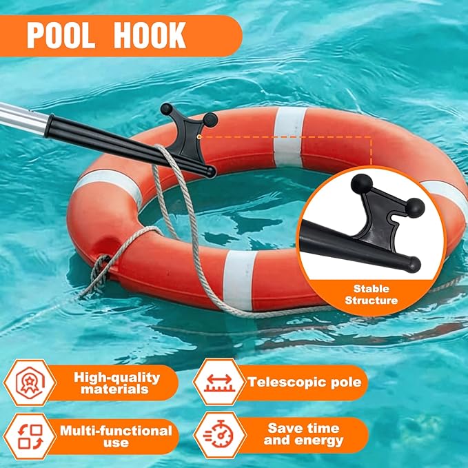 4-in-1 Pool Skimmer Net with Pole, Heavy Duty Pool Net and Fine Mesh Leaf Skimmer Net for Above Ground Pool, 12FT Telescopic Pool Pole with Professional Pool Net and Pool Hook for Cleaning