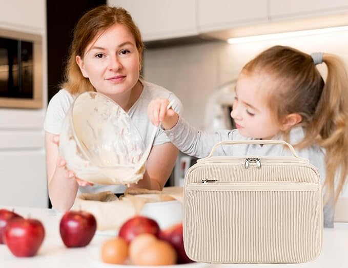 LEDAOU Lunch Bag Kids Insulated Lunch Box Girl Boy Insulated Reusable Lunch Bag for School Picnic Hiking Work (cream-coloured)