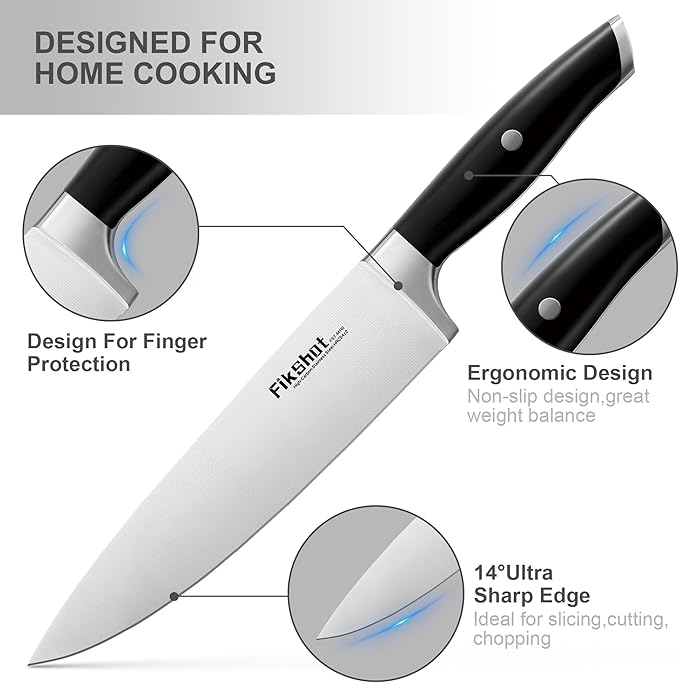 Knife Set 14-Piece Ultra-Sharp Full Tang Chef Knives with Block and Sharpener, High-Carbon Steel Black Handle for Kitchens, BBQs and Feasts, Rust-Resistant, Dishwasher-Safe, Gift for Chefs