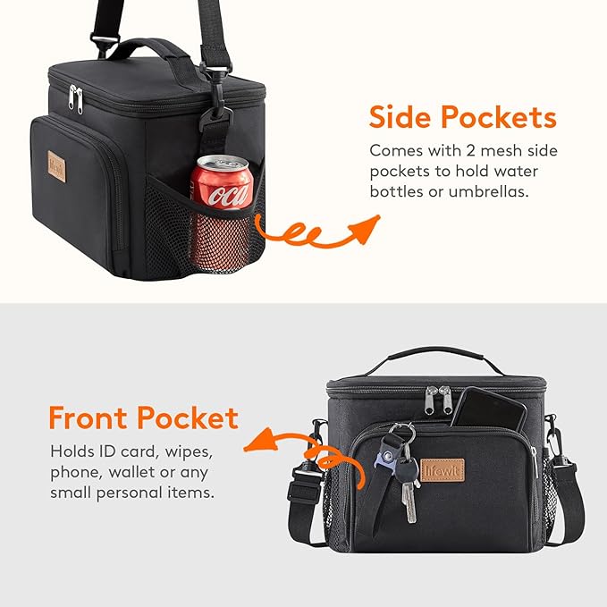 Lifewit Reusable Insulated Lunch Bag, Portable Cooler Freezable Soft Lunchbox Leakproof with Adjustable Shoulder Strap for Men Women Adult for Work Picnic or Travel, 15L 24 Can, Black