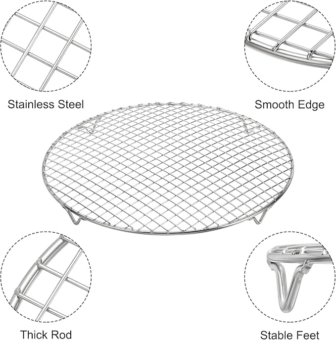 uxcell 2 Pcs Round Cooking Rack 13 Inch Dia Stainless Steel Wire Cooling Steamer Rack for Baking Canning Cooking Roasting Cooling Grilling Drying, Silver