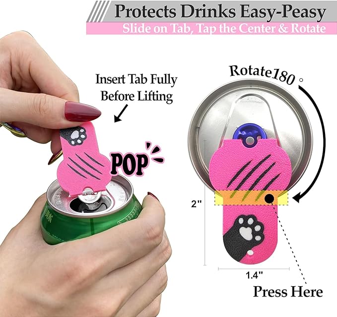 Soda Can Tab Opener Mini Soda Can Cover Easy Tab Opener and Drink Protector Cute Beverage Barricade Soda Protector for Beer,Coke,Aluminum Cans at Party,BBQ, Beach(Cat Paw Rose Red)
