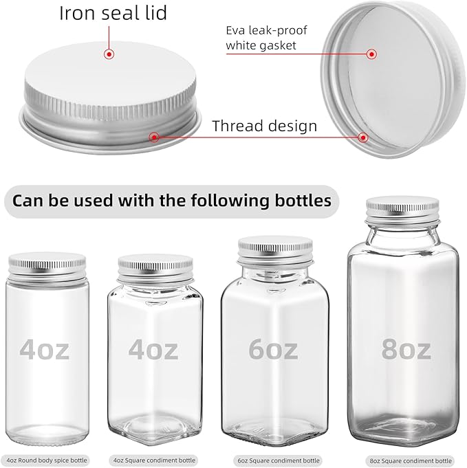 36 Pcs Silver iron Jar Lids Lids for 4 oz and 6 oz Square Spice Jars Reusable Can Airtight Spice Storage Canning Lids for Nice Sealing Kitchen (36)