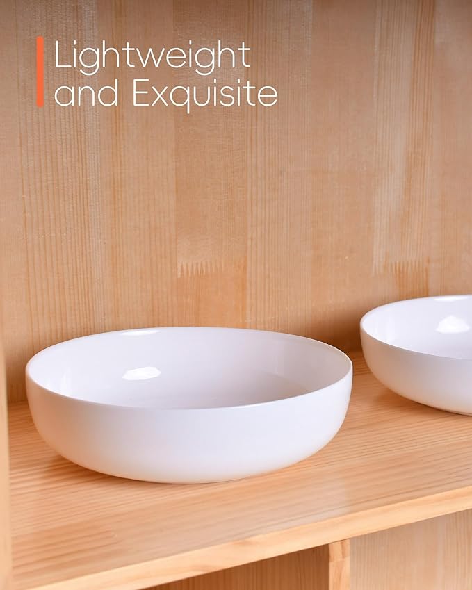 10 Inch 90 OZ Opal Glass Serving Bowls Set of 2, Extra Large White Salad Bowls for Kitchen, Microwave & Dishwasher Safe