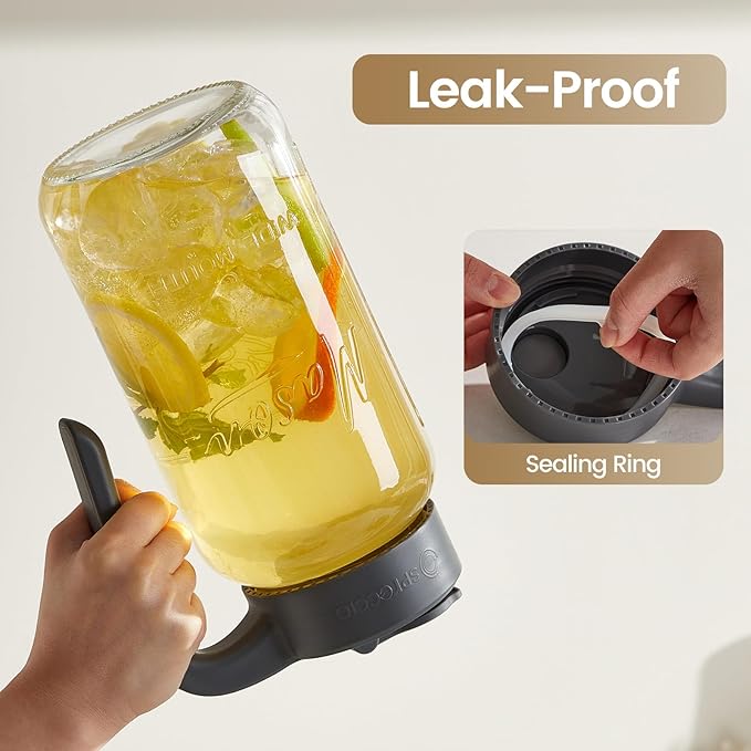 64 oz Mason Jar Pitcher with Lid - Wide Mouth, 2 Quart Glass Water Pitcher with Lid - Heavy Duty, Leak Proof - Sun & Iced Tea, Cold Brew Coffee, Lemonade, Breast Milk Storage