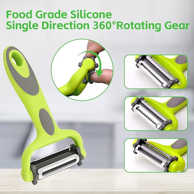 Kitchen Vegetable Peeler, Fruit Carrot Zucchini Cucumber Vegetable, Y Vegetable Peeler 3-in-1 Serrated Blade and Standard Blade Rotation Design, Non-Slip Grip