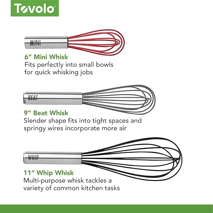 Tovolo Balloon Whisk 11 in Whip Whisk for Cooking Blending Mixing Stirring Whipping Beating, Dishwasher Safe Silicone Coated Wire Handheld Large Heavy Duty Multi Function Whip Whisking, Cayenne Red