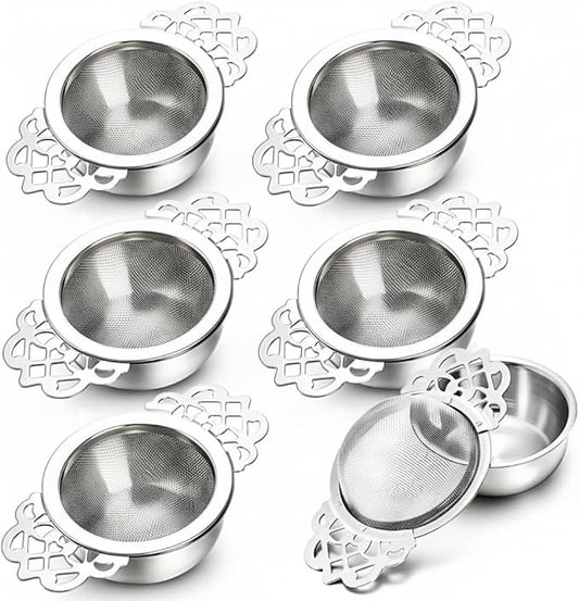 6 Pack Mesh Tea Filter Strainers, Stainless Metal Tea Infuser, Tea Steeper with Handle and Drip Bowl for Loose Tea, Sliver, 2.5 Inch