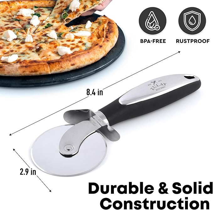 Zulay Kitchen Premium Pizza Cutter - Durable Stainless Steel Pizza Cutter Wheel - Easy-to-Clean, Easy-to-Use Pizza Slicer - Super Sharp with Non-Slip Handle - Dishwasher Safe Pizza Wheel (Black)
