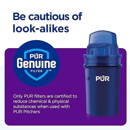 PUR 11-Cup Water Pitcher, 1 Filter, Cleaner, Great-Tasting Water, Dishwasher Safe, Powerful Filtration, Filter Change Light Indicator, LockFit Cap Design, White