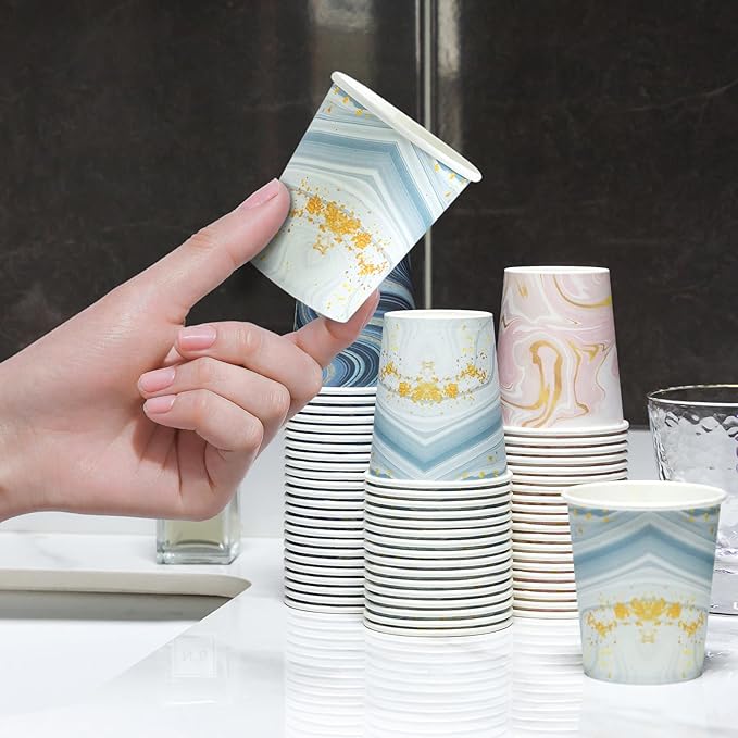 300 Pack 3 oz Paper Cups, Disposable Bathroom Cups, Small Mouthwash Cups, Mini Paper Cups for Bathroom(Mixed Colors), 300pack-Cyan&Blue&Pink