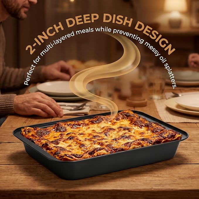 Lyellfe 3 Pack Rectangle Baking Pan, Non-Stick Cake Pans for Oven, 13 x 9 Inch Deep Cookie Sheet Tray for Brownie Lasagna Casserole Bread, BPA Free