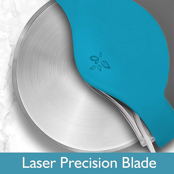 Blue Pizza Cutter Wheel with Protective Blade Cover, improved, Super Sharp, Easy To Use and Clean, Slicer, Ergonomic Rubberized Grip, heavy dutty, Stainless Steel, Dishwater Safe