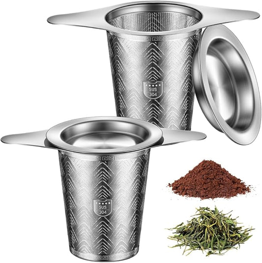 2Pack Stainless Steel Tea Strainers for Loose Tea Infuser, BOMANSI BOMS Extra-Fine Mesh Tea Infuser for Loose Leaf Tea, Tea Holder Loose Leaf Tea Steeper, Tea Diffuser for Rooibos, Black Tea, Herbal