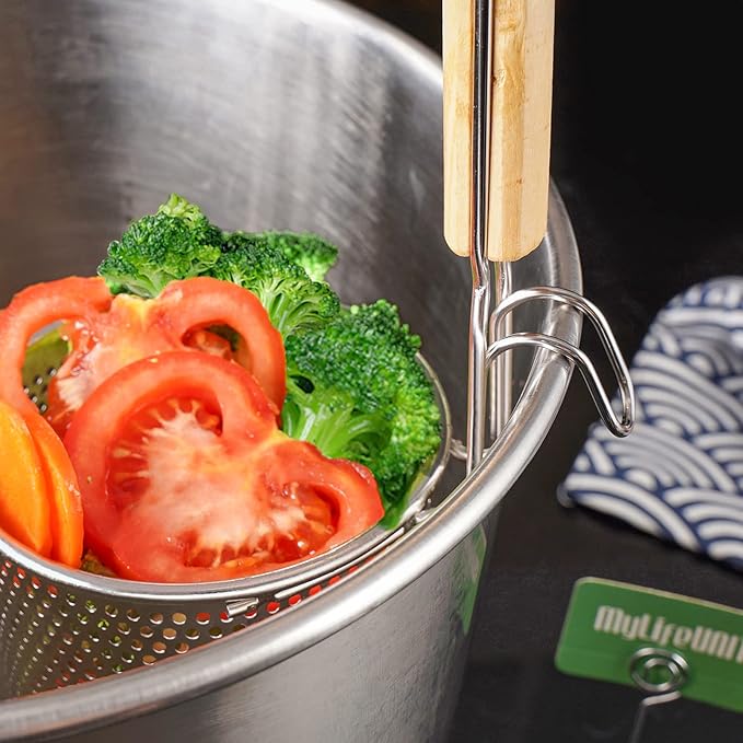 MyLifeUNIT Spaghetti Strainer Spoon, Stainless Steel Food Strainer Noodle Strainer with Handle 4.4 X 4.6 X 14.7 inches