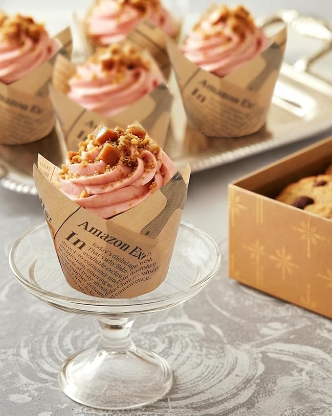 200pcs Tulip Cupcake Liners for Baking Cups Newspaper Print Parchment Paper Tulip Muffin Liners, Grease Resistant Cupcake Wrappers for Party, Christmas
