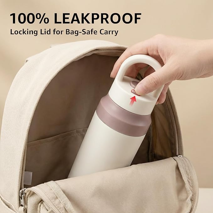 White Stainless Steel Water Bottle Insulated 20 oz Tumbler with Handle,Leak Proof Travel Bottles,Water Cup with Lids