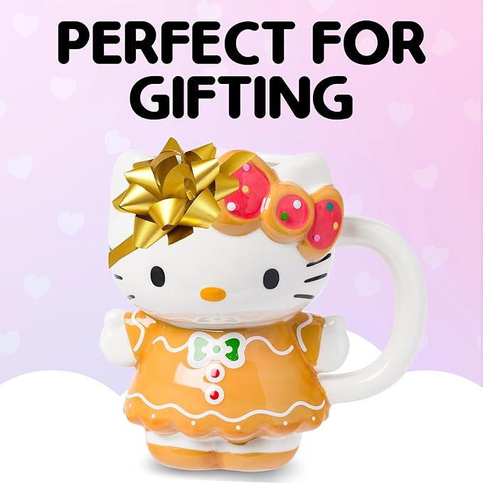 Silver Buffalo Sanrio Hello Kitty Gingerbread Dress 3D Sculpted Ceramic Mug, 20 Ounces