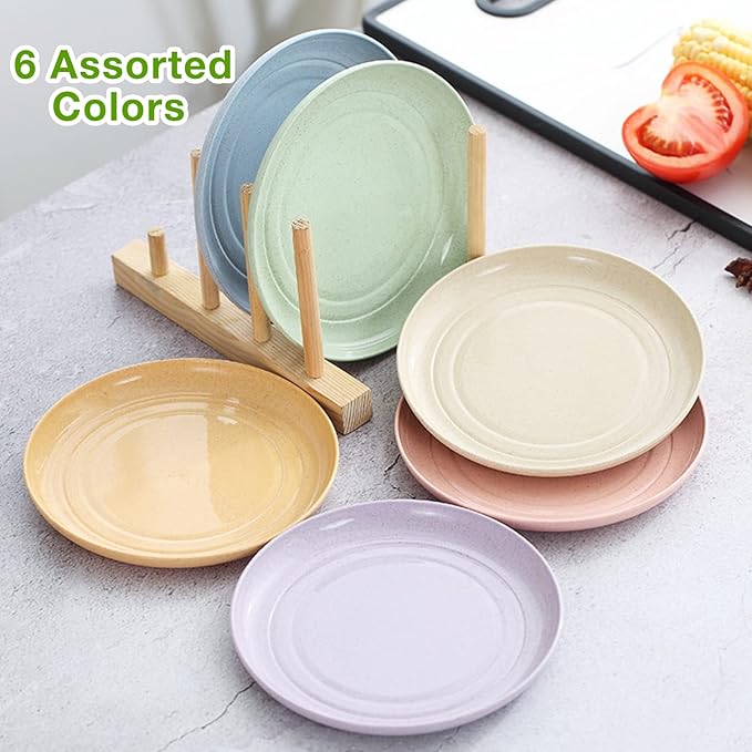 Mfacoy 6 Pack Unbreakable Dinner Plates, 10 Inch Wheat Straw, Reusable Deep Plastic, Lightweight for Camping/Kitchen, Dishwasher & Microwave Safe, Kids-Toddler & Adult