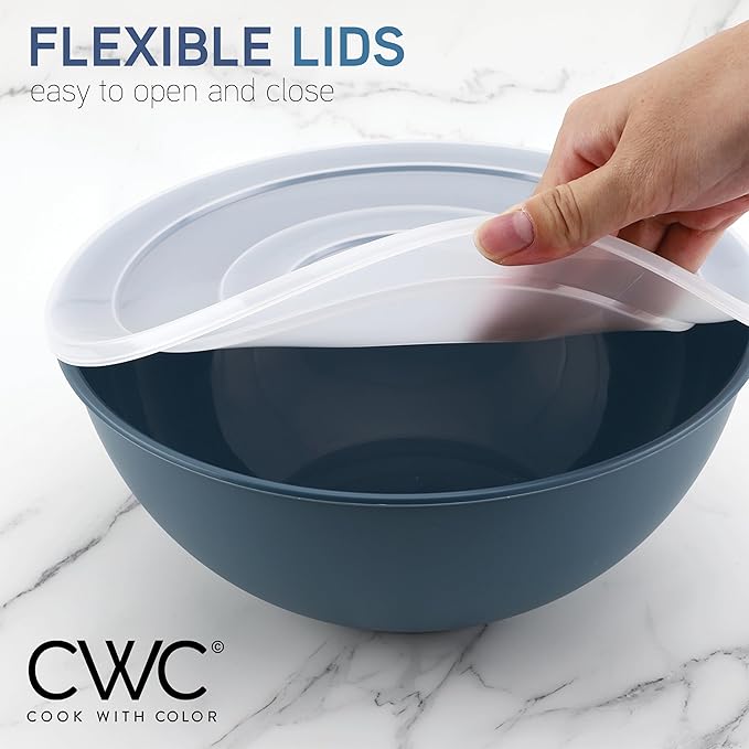 COOK WITH COLOR Mixing Bowls with Lids - 12 Piece Plastic Nesting Bowls Set includes 6 Prep Bowls and 6 Lids, Microwave Safe Mixing Bowl Set, Blue Ombre