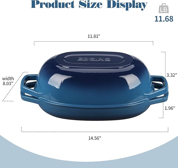 Enameled Cast Iron Oval Dutch Oven Pot with Lid, Dutch Oven for Sourdough Bread Baking, Bread Oven, Bread Dutch Oven, Oval Bread Pan, 5qt, Lake Blue