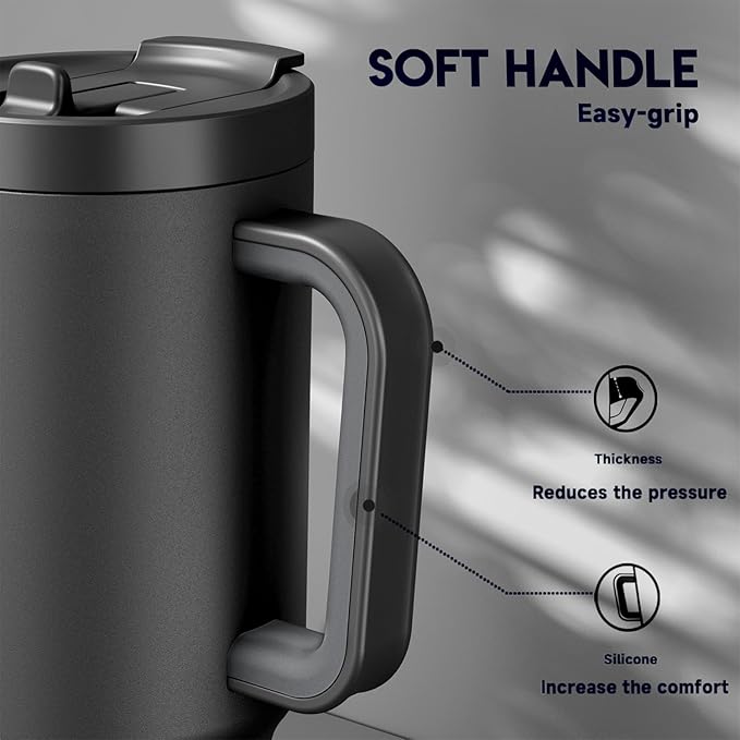 Meoky 32 oz Tumbler with Handle and Flip Straw, 100% Leakproof Tumbler with Lid and Straw, Stainless Steel Insulated Cup, Cupholder Friendly, Keeps Cold for 24 Hours (Night)