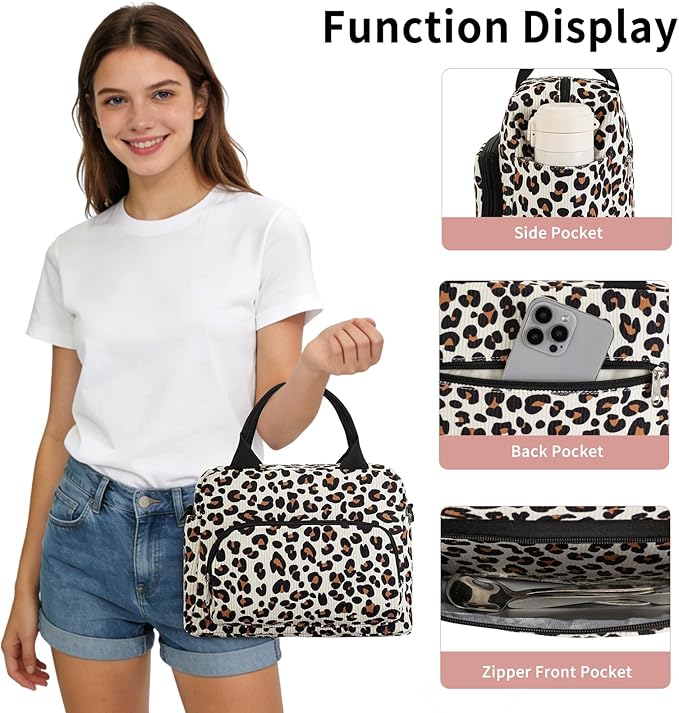 Lunch Box for Women Insulated Lunch Bag Women Adult Cute Lunch Bags Reusable Lunchbox Cooler Tote Bag for Work Picnic (Leopard)