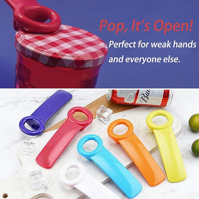 6 Pcs Jar Key Opener for Weak Hands, Elderly & Children - Plastic Jar Lid Opener with Easy Grip Hand Held 5.5" Colorful Design