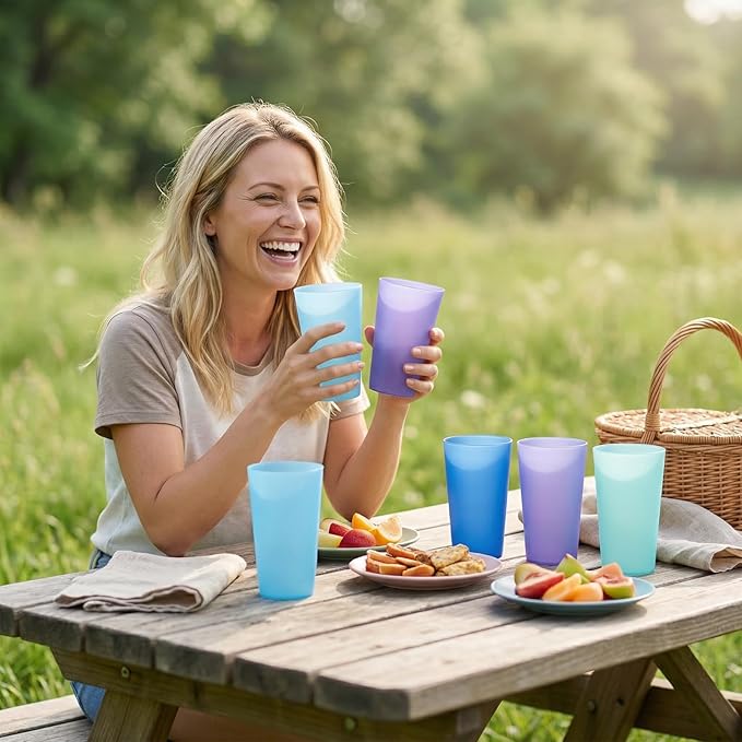 32-ounce Cups, BPA-free Plastic Tumblers Reusable Dishwasher Safe Set of 12 in 4 Assorted Colors Large Drinking Glasses