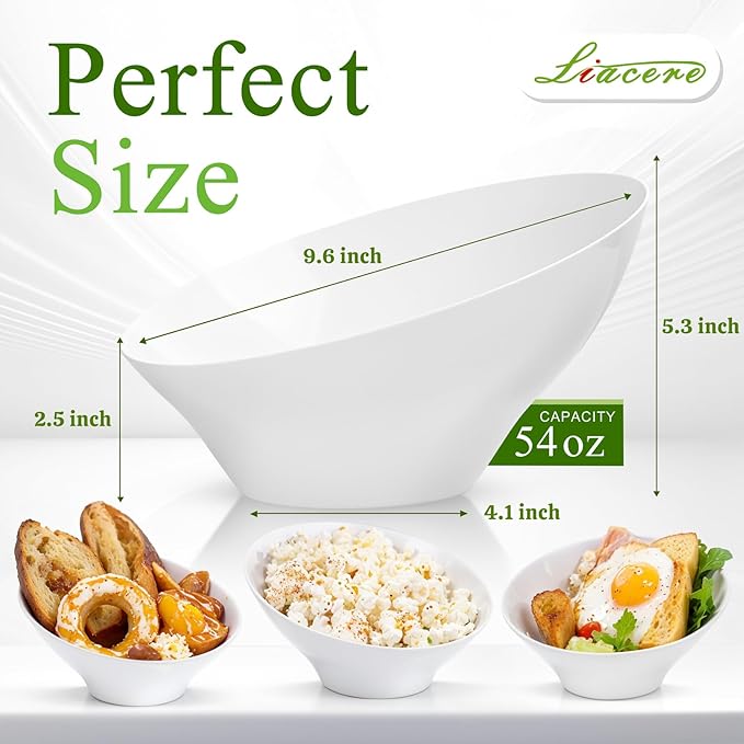 Liacere 16PCS White Plastic Serving Bowls - 54 OZ Angled Table Salad and Fruit Bowls - Disposable for Chip&Candy - Ideal for Party & Wedding & New Year