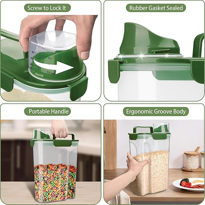 Rice Container, Airtight Rice Storage Container 10lb, Cereal Containers Storage, BPA Free Food Dispenser with Pouring Spout Handle for Flour Pasta Grain, Pet Dog Cat Bird Food Storage Container