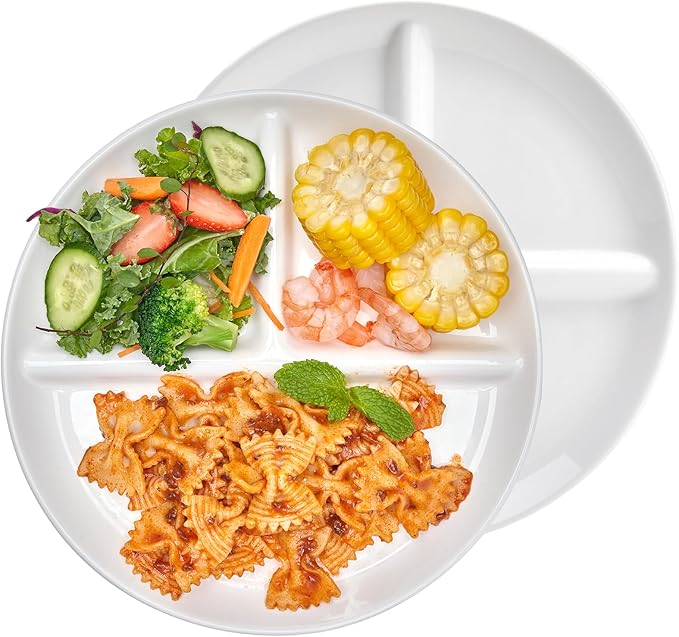 Sweese 9 Inch Porcelain Divided Dinner Plates Set of 2 – Encourage Healthy Eating with Portion Control Design, Durable, Microwave Dishwasher Safe, Ideal for