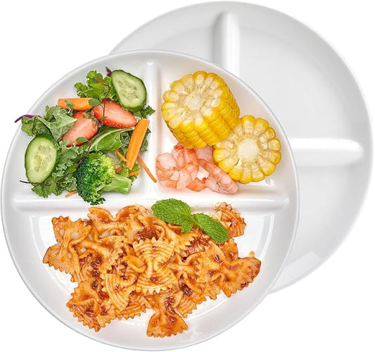 Sweese 9 Inch Porcelain Divided Dinner Plates Set of 2 – Encourage Healthy Eating with Portion Control Design, Durable, Microwave Dishwasher Safe, Ideal for