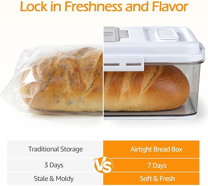 Dynta Bread Box for Homemade Bread for Kitchen Counter Airtight, Time Recording Bread Storage Container with Lid, Bread Keeper for Toast, Bagel, Donut and Cookies, 2 Pack